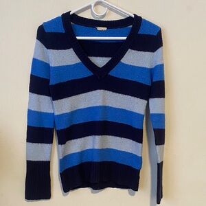 Striped V-Neck Women's Sweater in Blue, Navy & Light blue